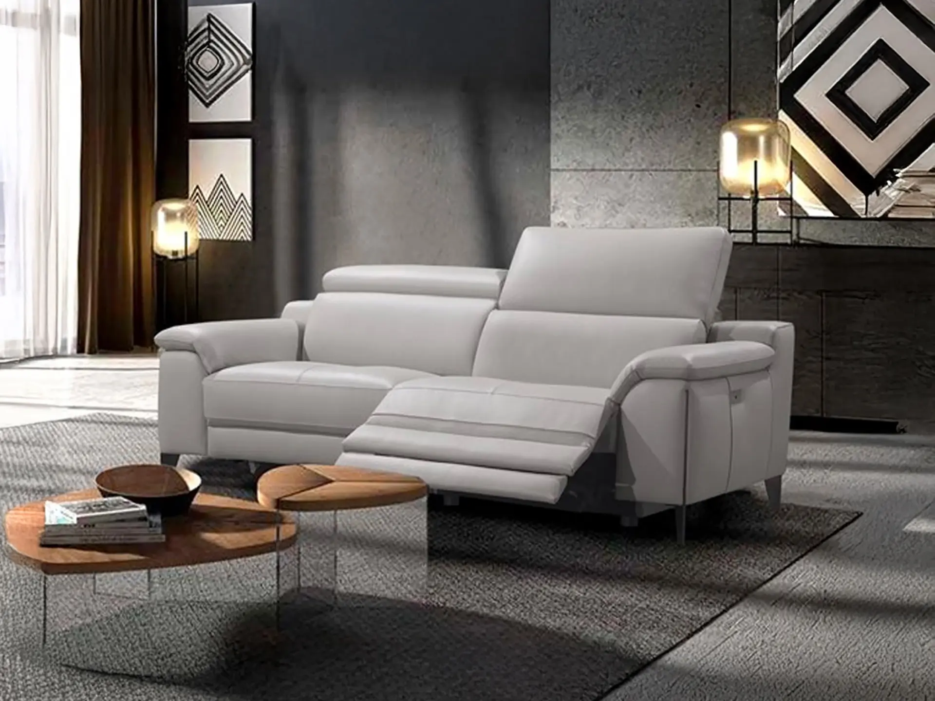 Canapé en cuir beige avec un relax Cooper