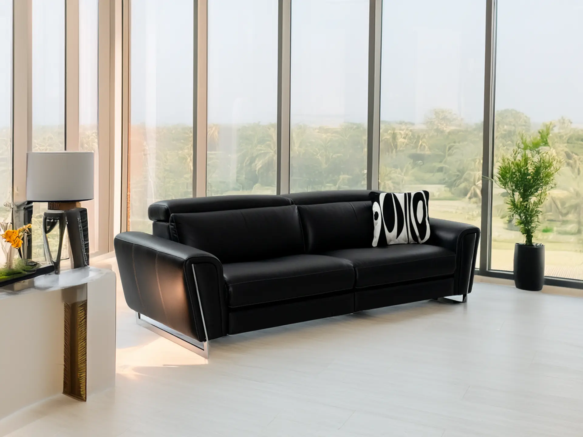 Canape contemporain en cuir noir Victoria chez Décosalon