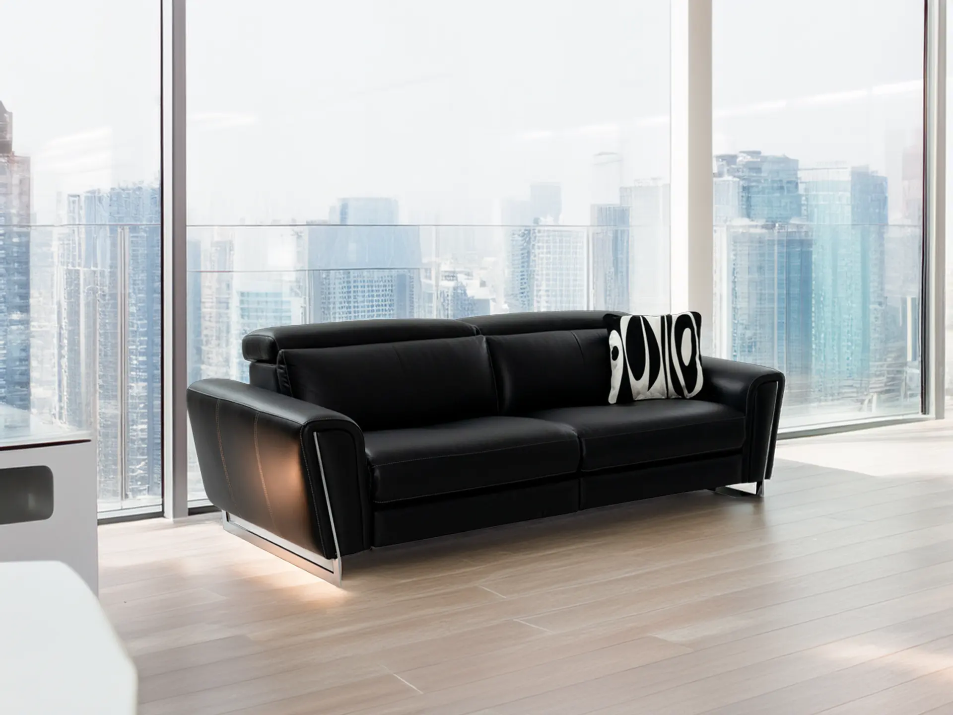 Canape contemporain en cuir noir Victoria chez Décosalon