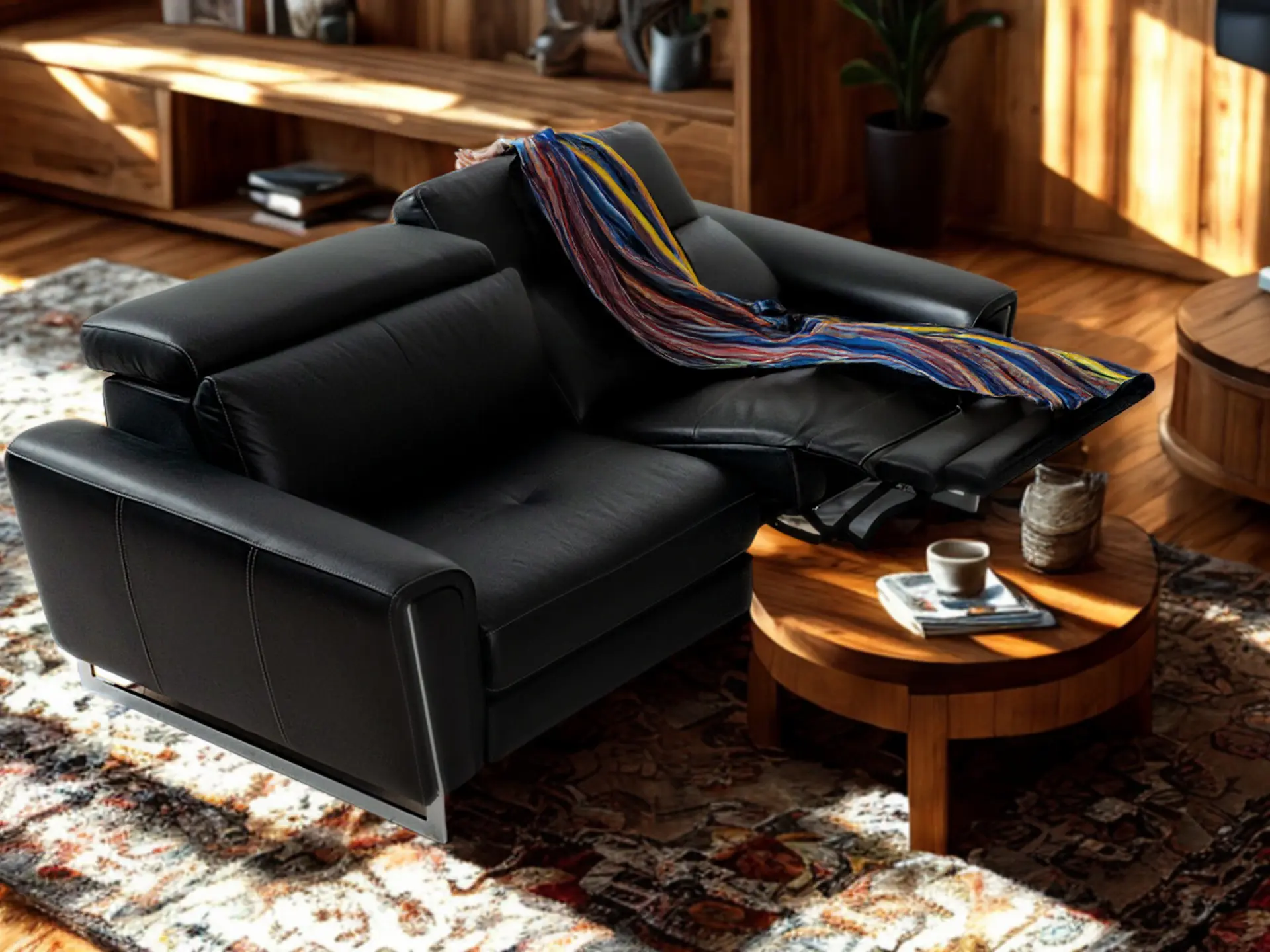Canape contemporain en cuir noir Victoria chez Décosalon
