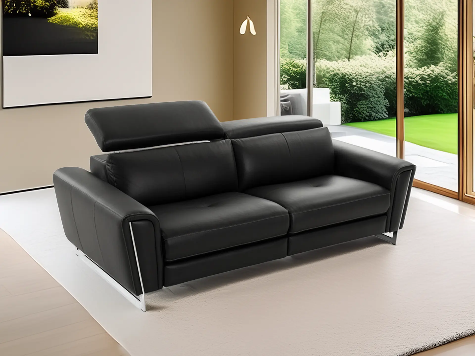 Canape contemporain en cuir noir Victoria chez Décosalon