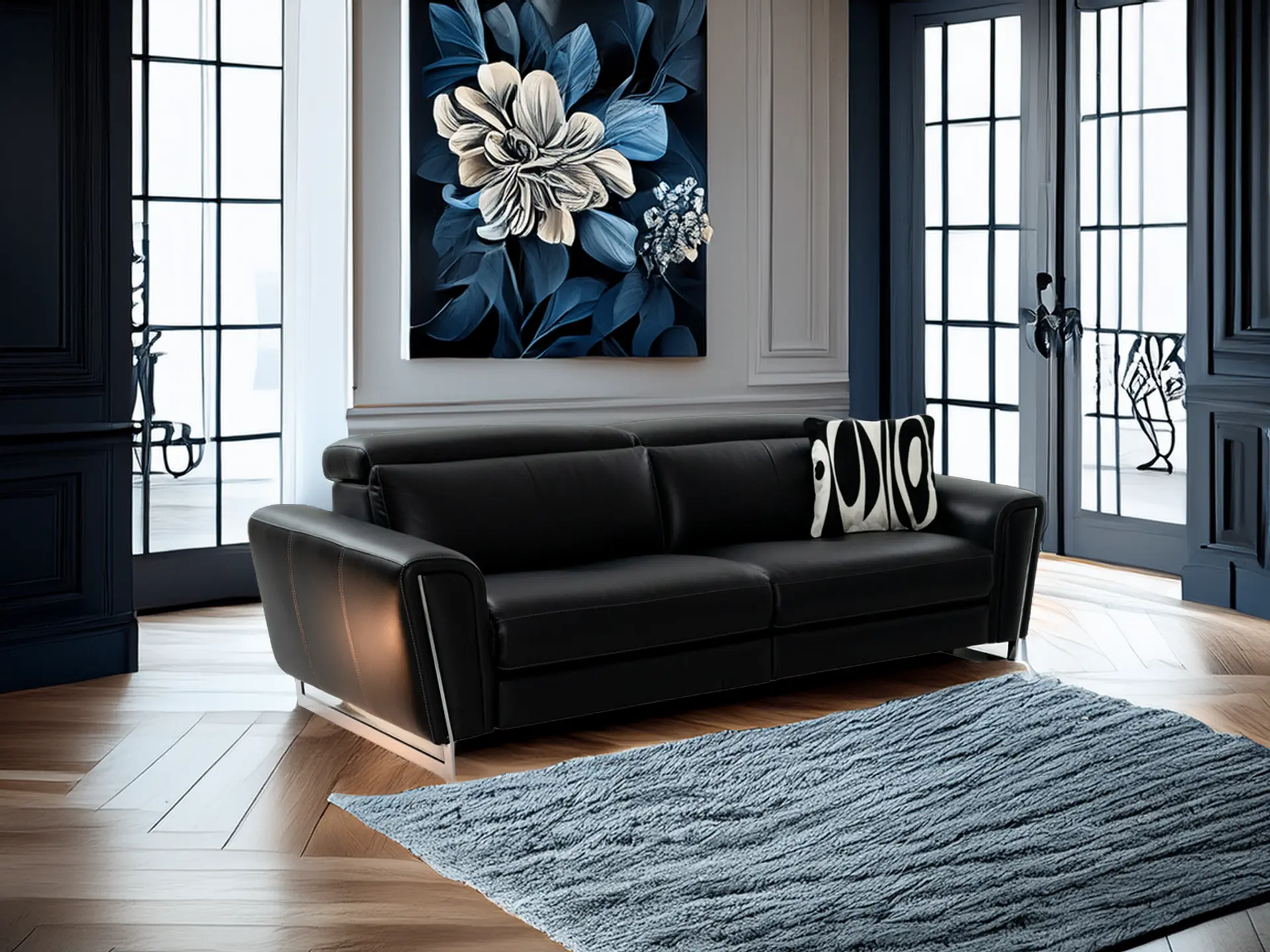 Canape contemporain en cuir noir Victoria chez Décosalon