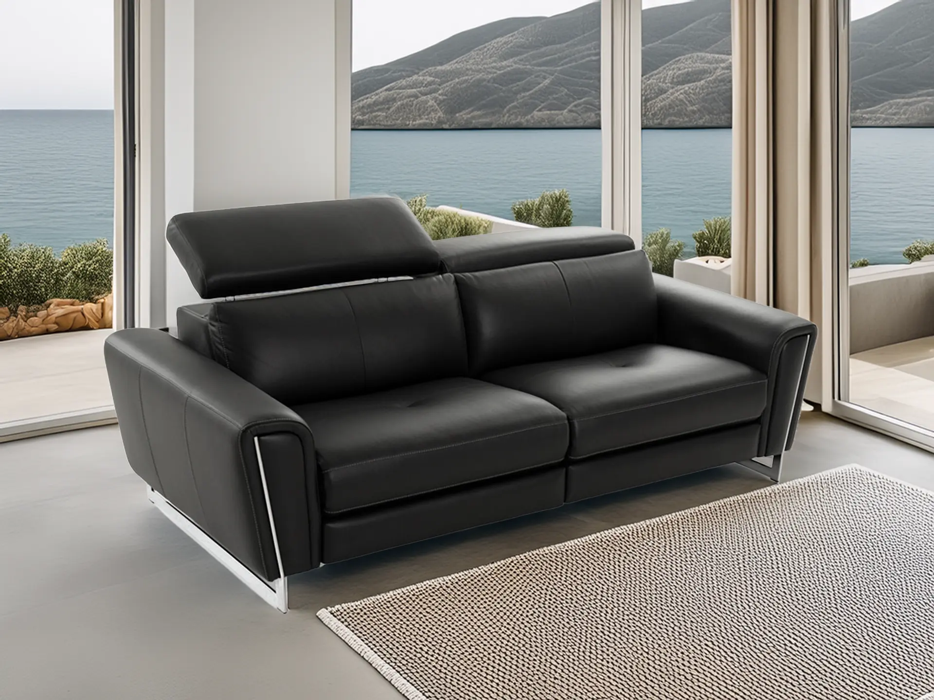 Canape contemporain en cuir noir Victoria chez Décosalon