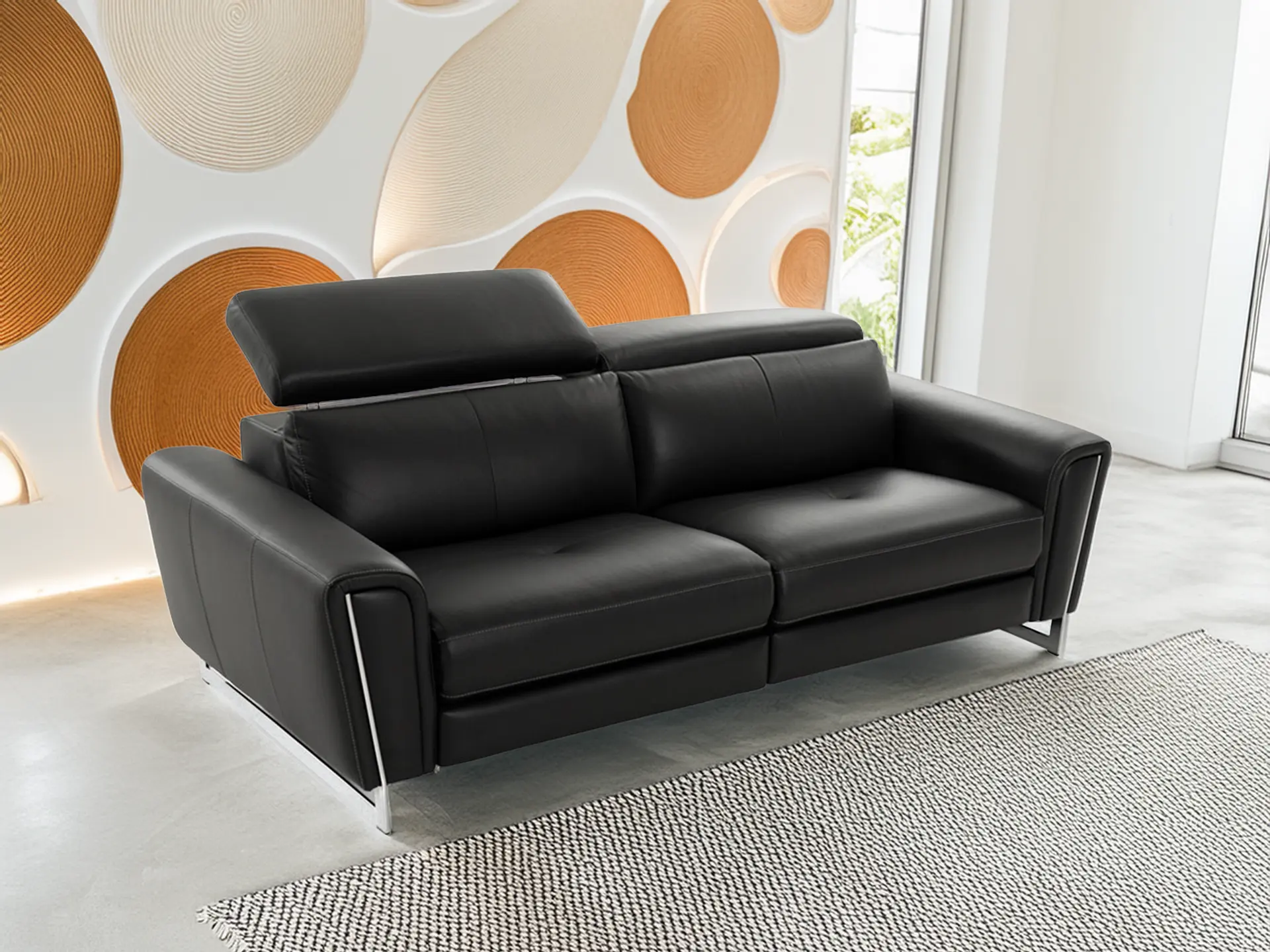 Canape contemporain en cuir noir Victoria chez Décosalon