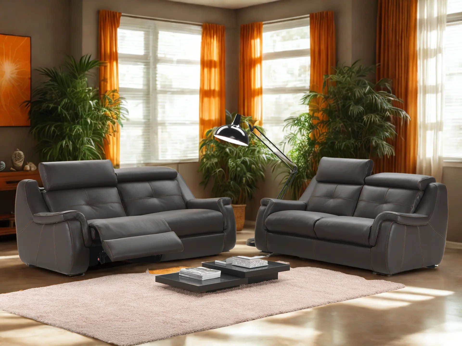 salon 3+2 avec relax  en cuir Rocky