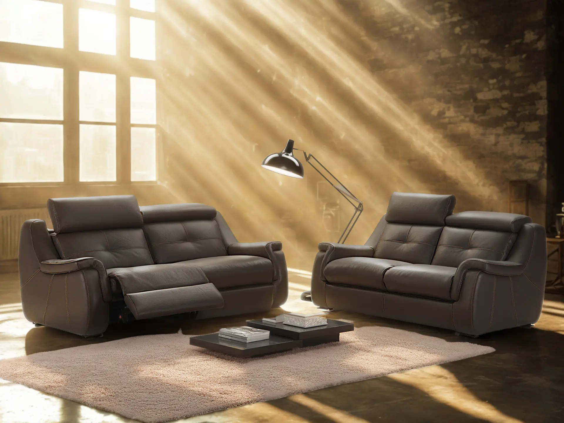 salon 3+2 avec relax  en cuir Rocky