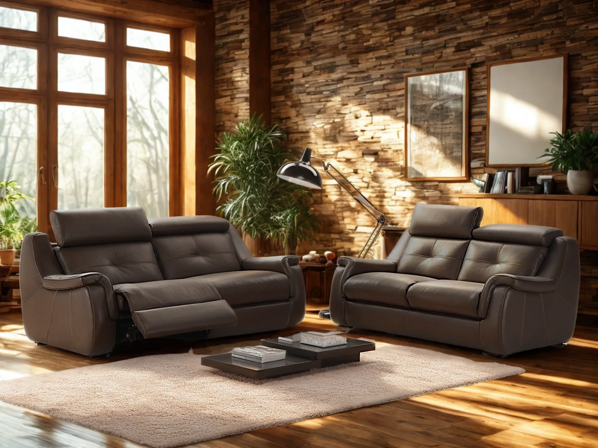 salon 3+2 avec relax  en cuir Rocky
