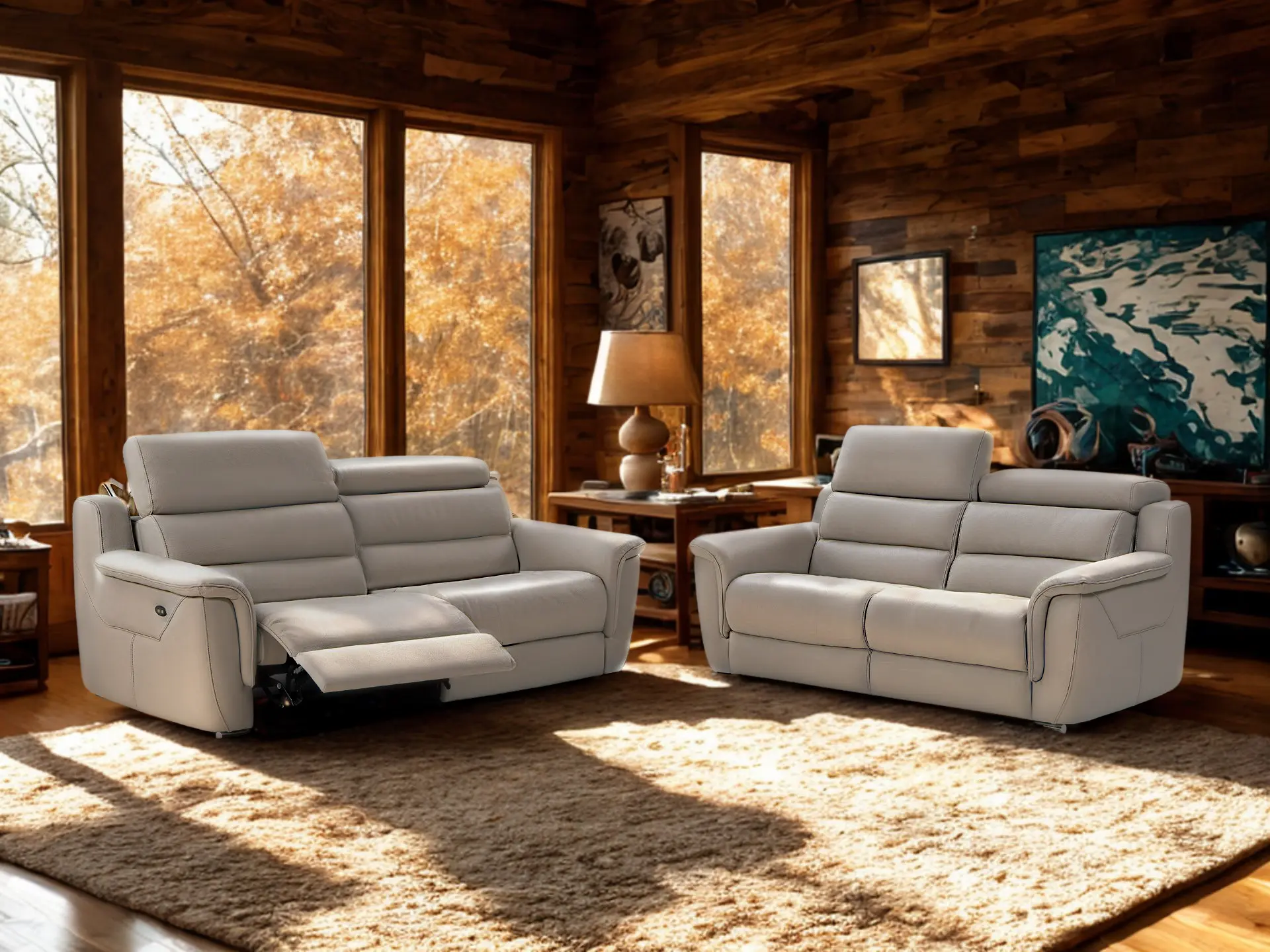 Salon 3+2 cuir gris
