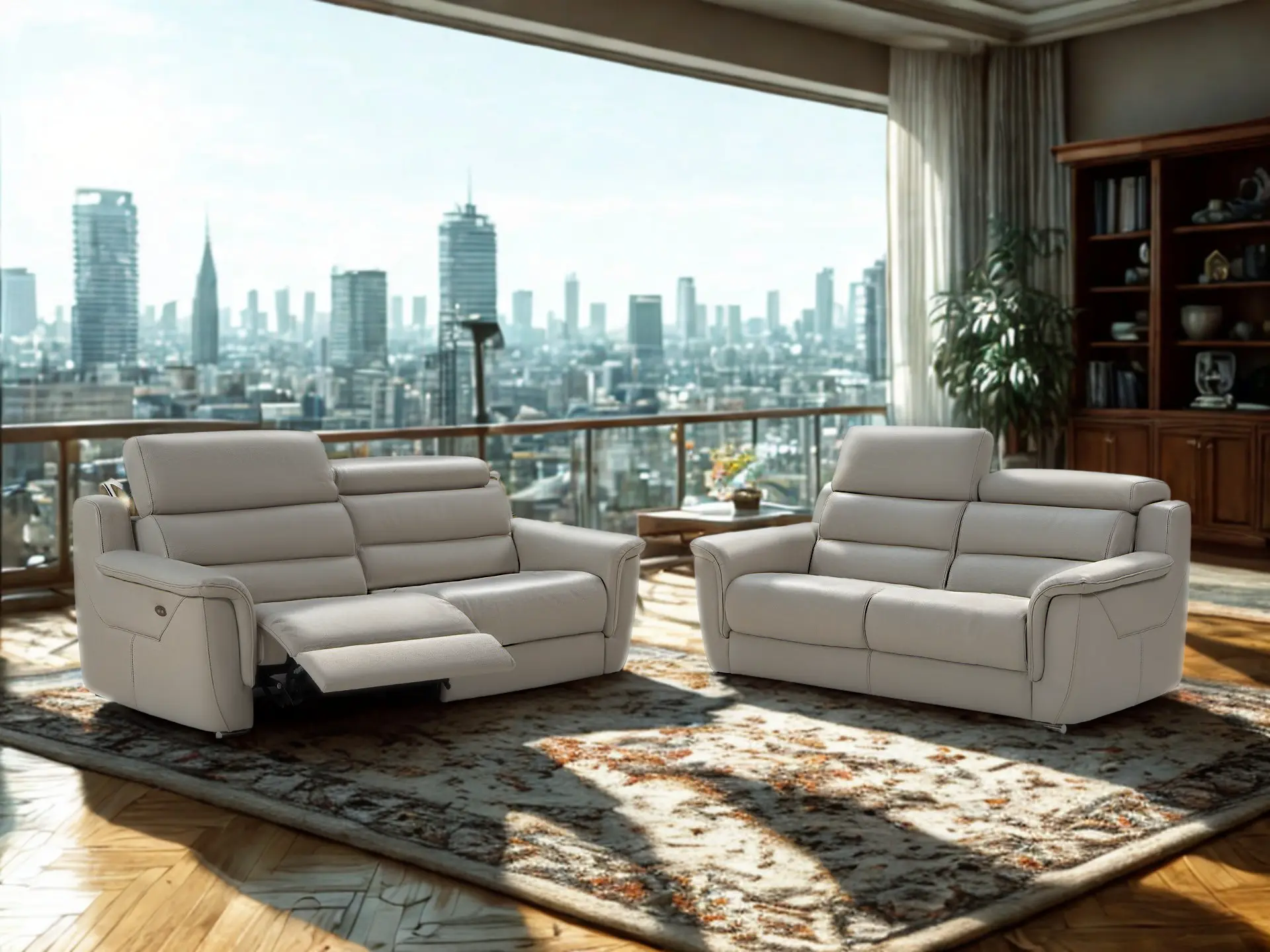 Salon 3+2 cuir gris
