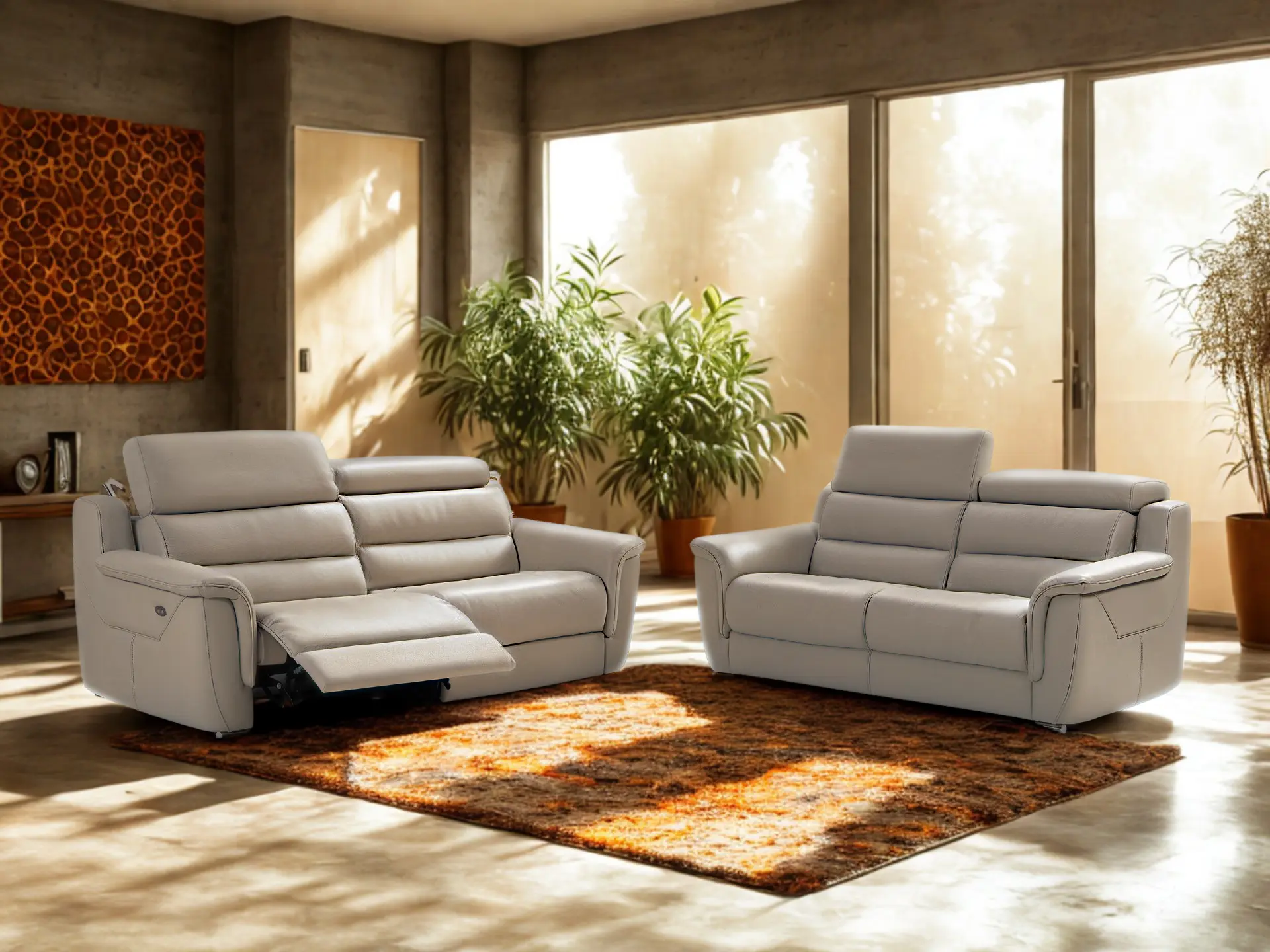 Salon 3+2 cuir gris