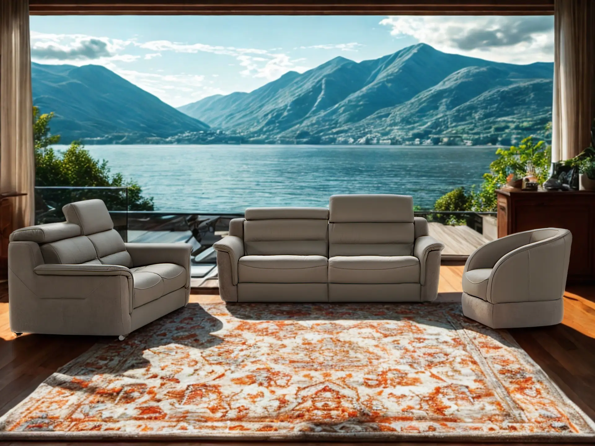 Salon 3+2 cuir gris