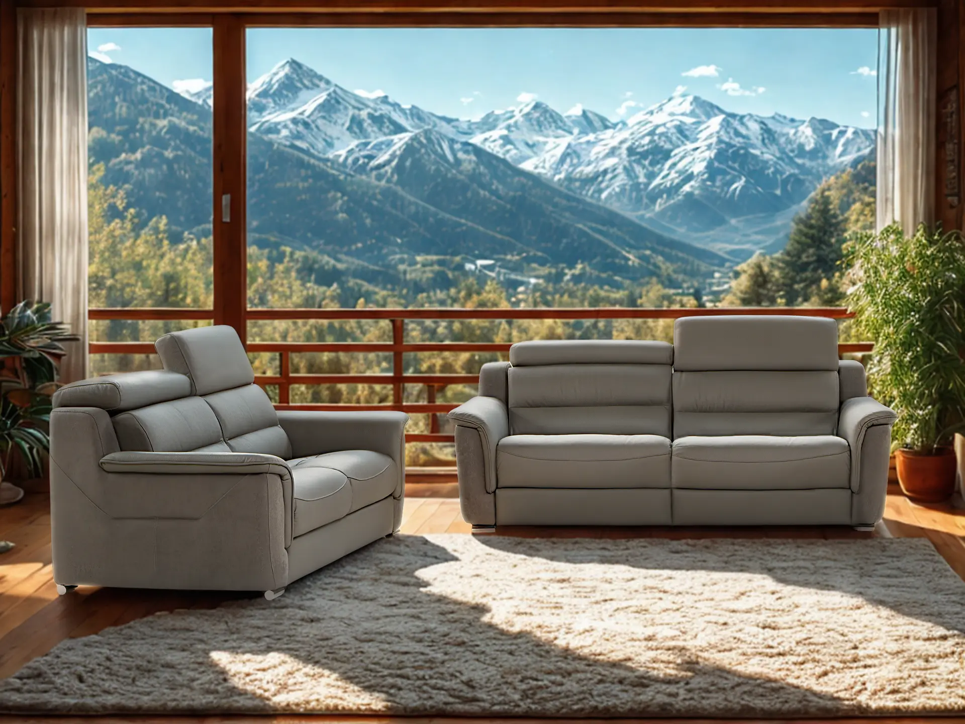 Salon 3+2 cuir gris