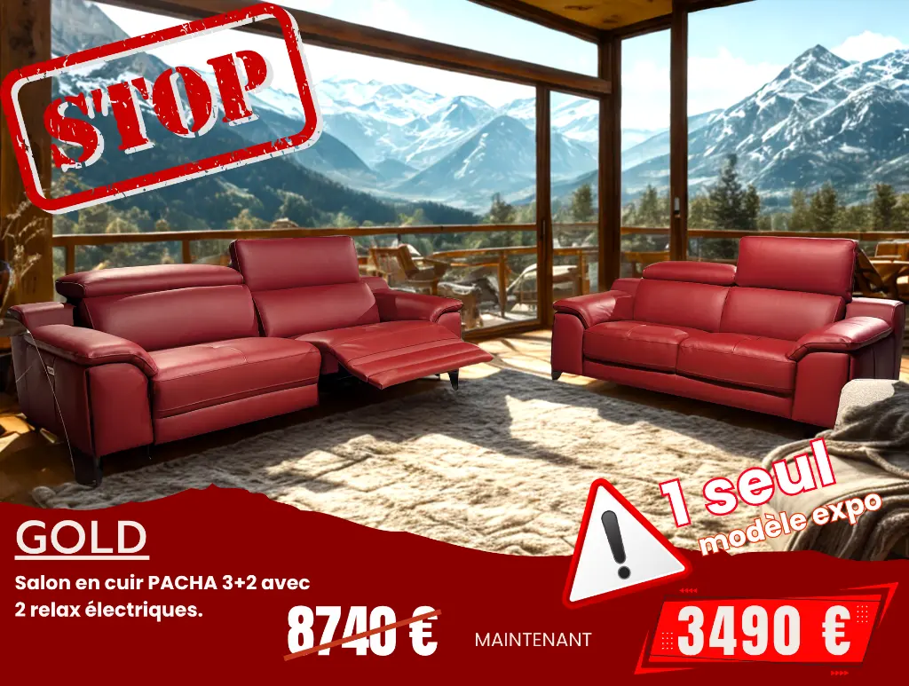 Salon cuir rouge en promo