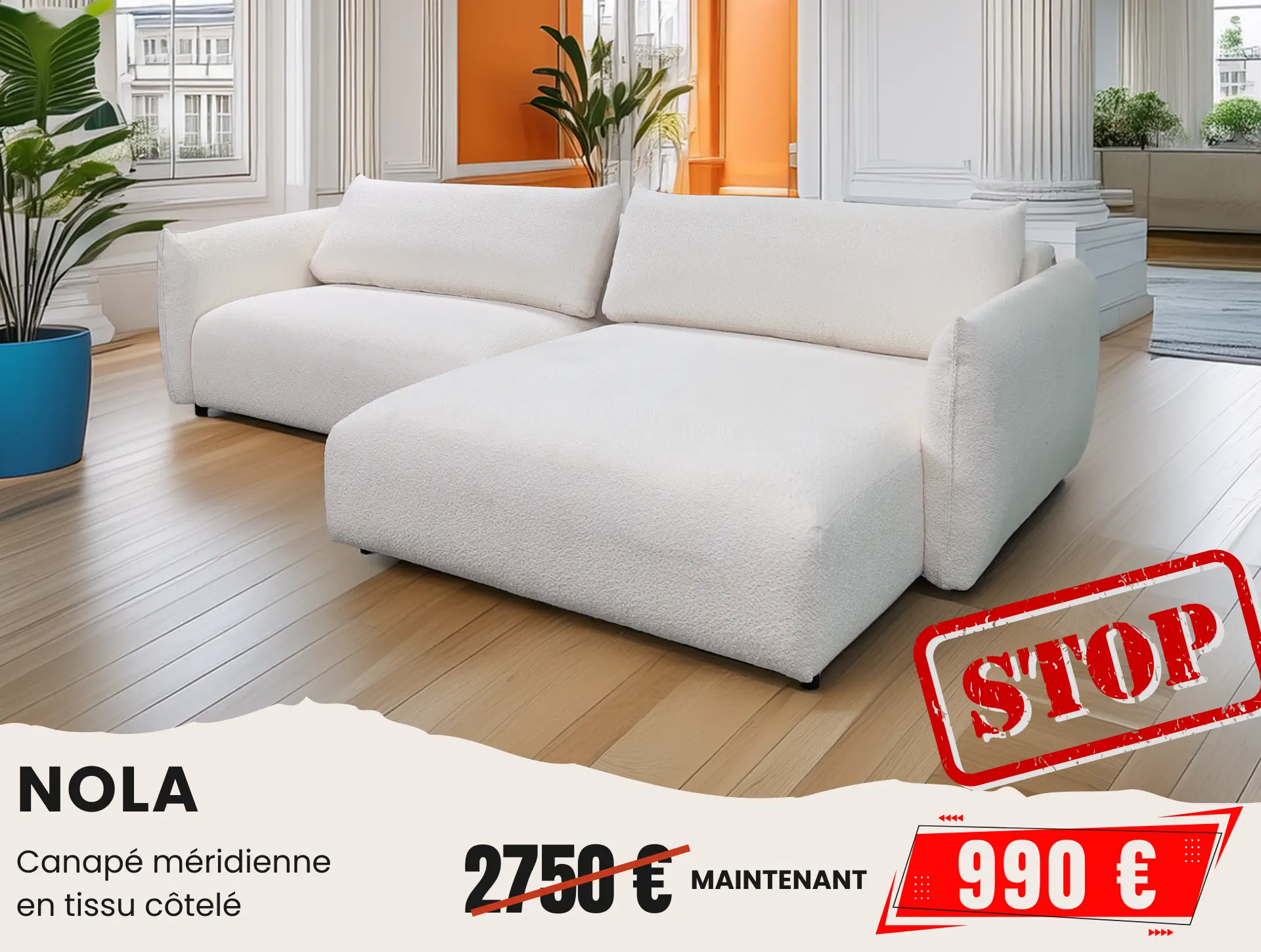 canapé méridienne en tissu blanc