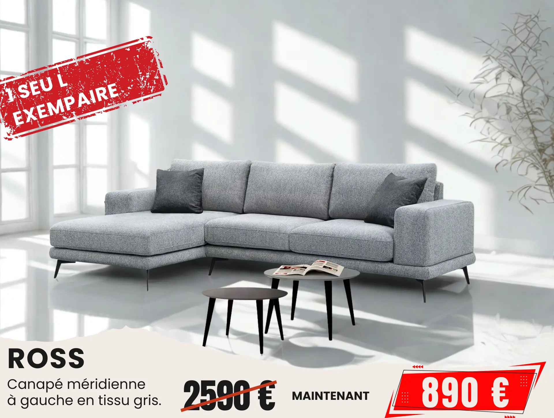 Cnapé meridienne en tissu gris