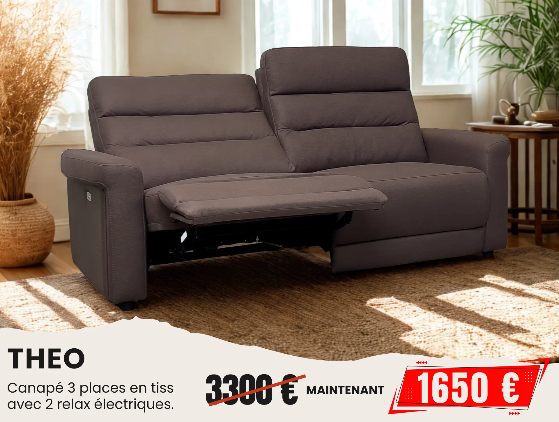 Canapé relax électrique tissu brun