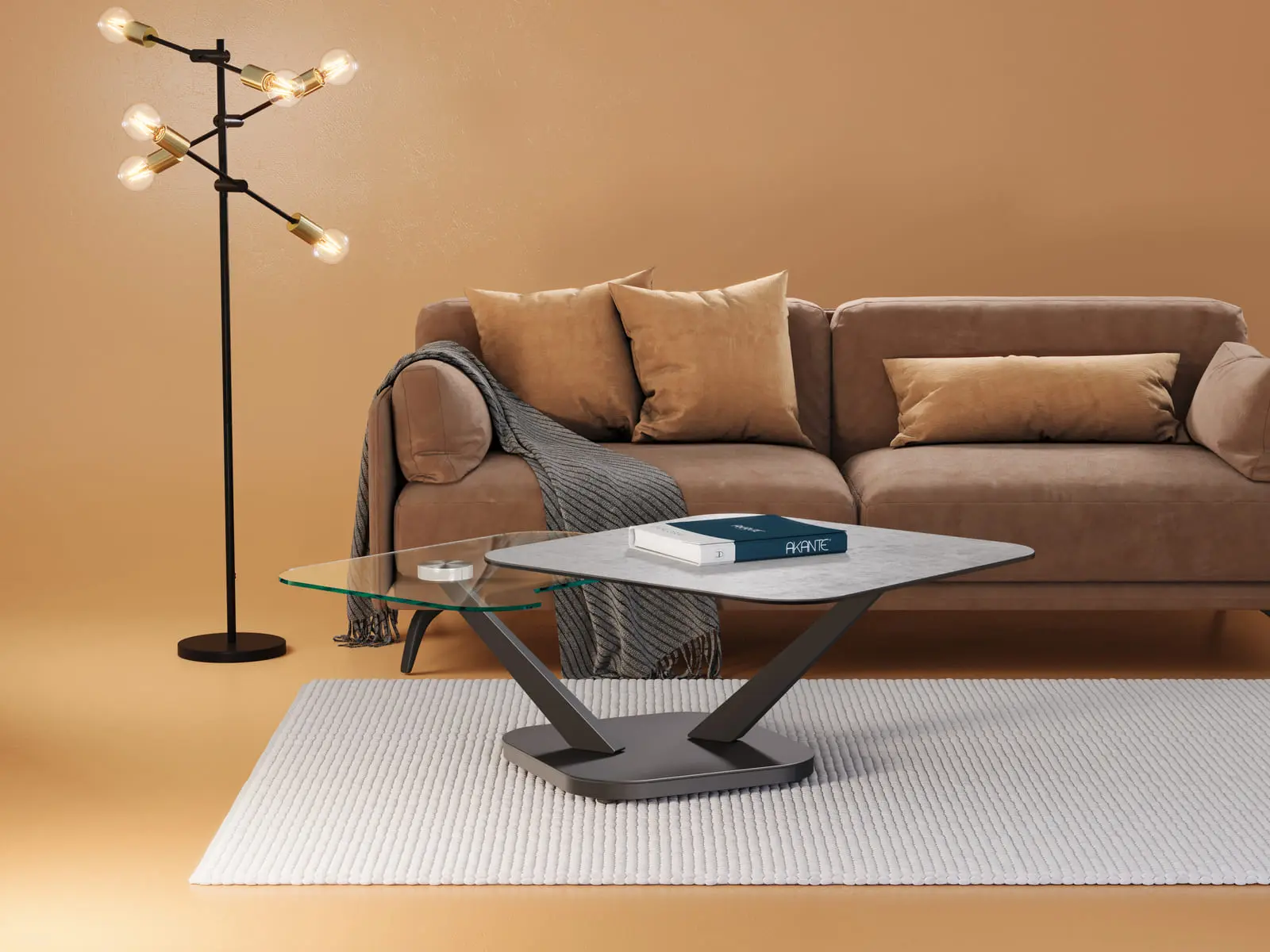 Envie d’une table basse chic et originale ? Marbella est faite pour vous. Son double plateau va vous séduire. Cette forme carrée, assortie à la base du piètement fait de table un indispensable de décoration. Haute de 40 cm, elle possède un plateau supérieur en céramique Titane et un plateau inférieur en verre trempé. Ils sont mobiles et vous permettent d’augmenter la longueur de votre table. Le piètement est en acier laqué noir mat et se compose d’une base carrée et de deux pieds qui se déplacent en fonction du mouvement des plateaux.
