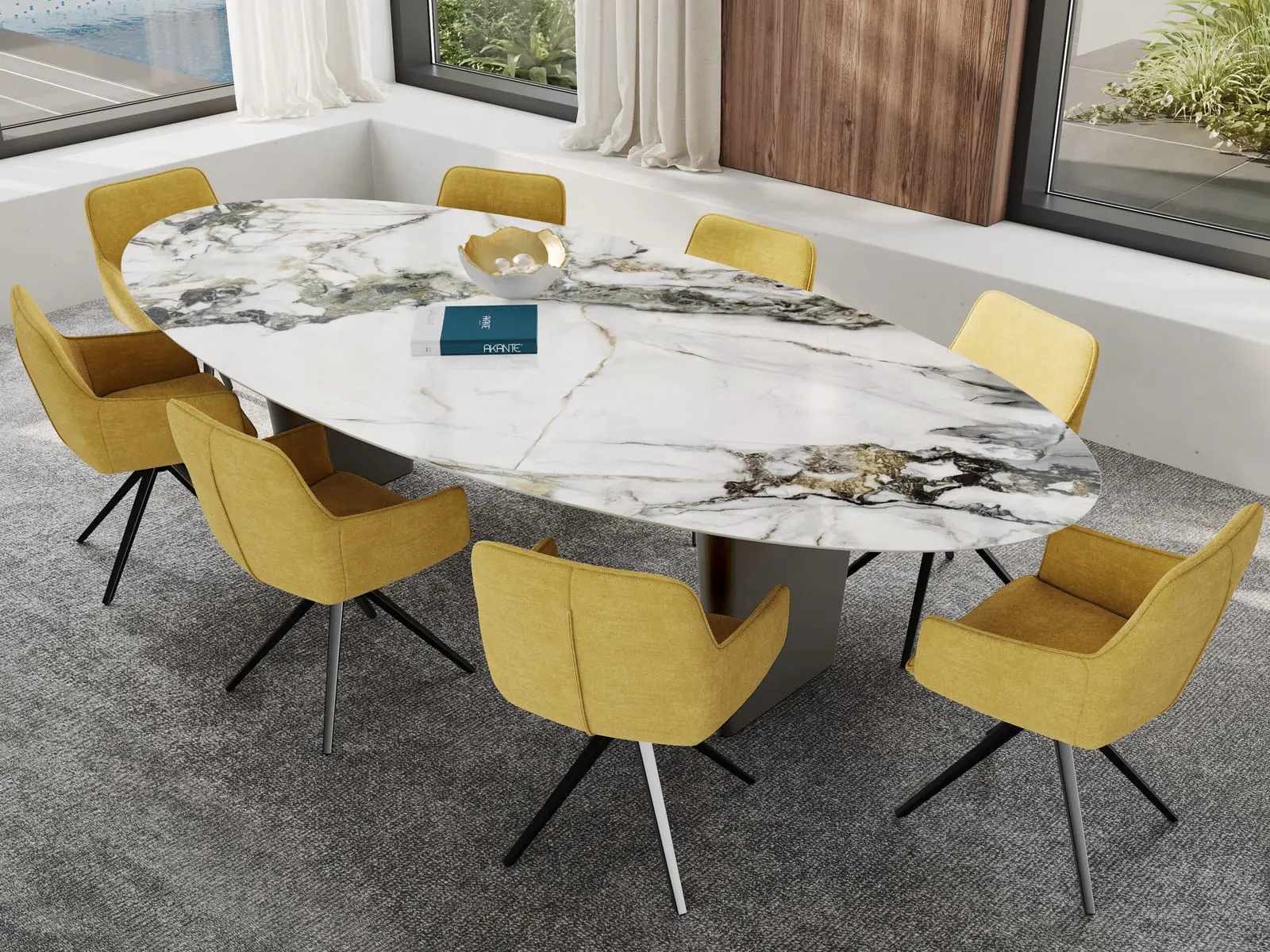 Table de repas ovale céramique marbre