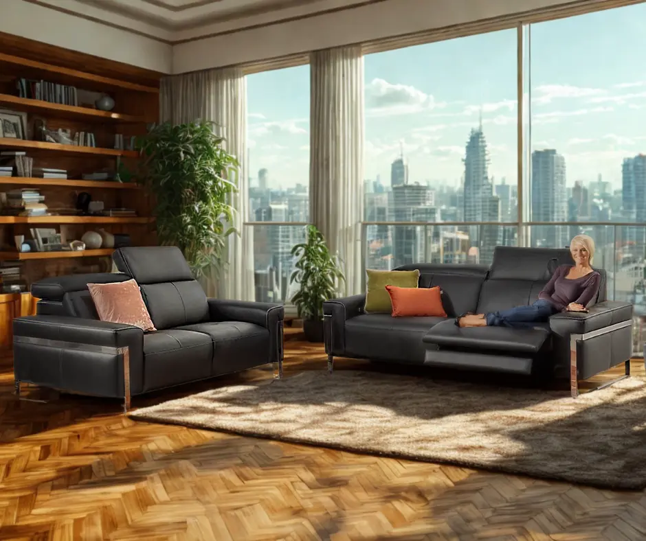 Salon contemporain en cuir noir