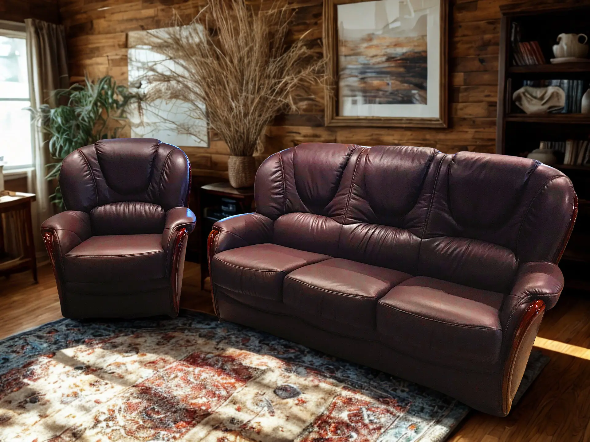 Salon classique en cuir bordeau chez Décosalon à Fléron.