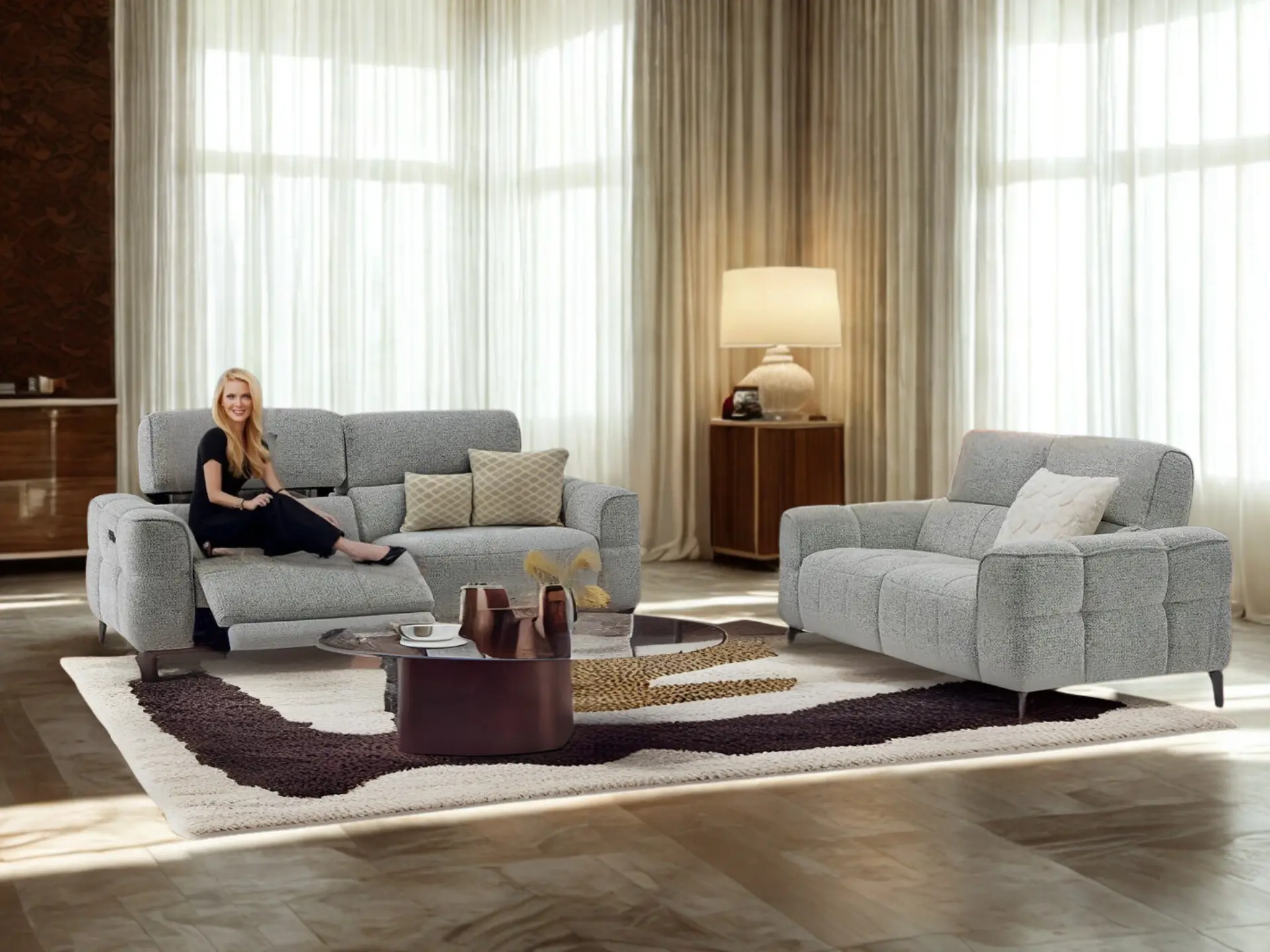 Salon 3+2 en tissu gris relax Tango chez décosalon