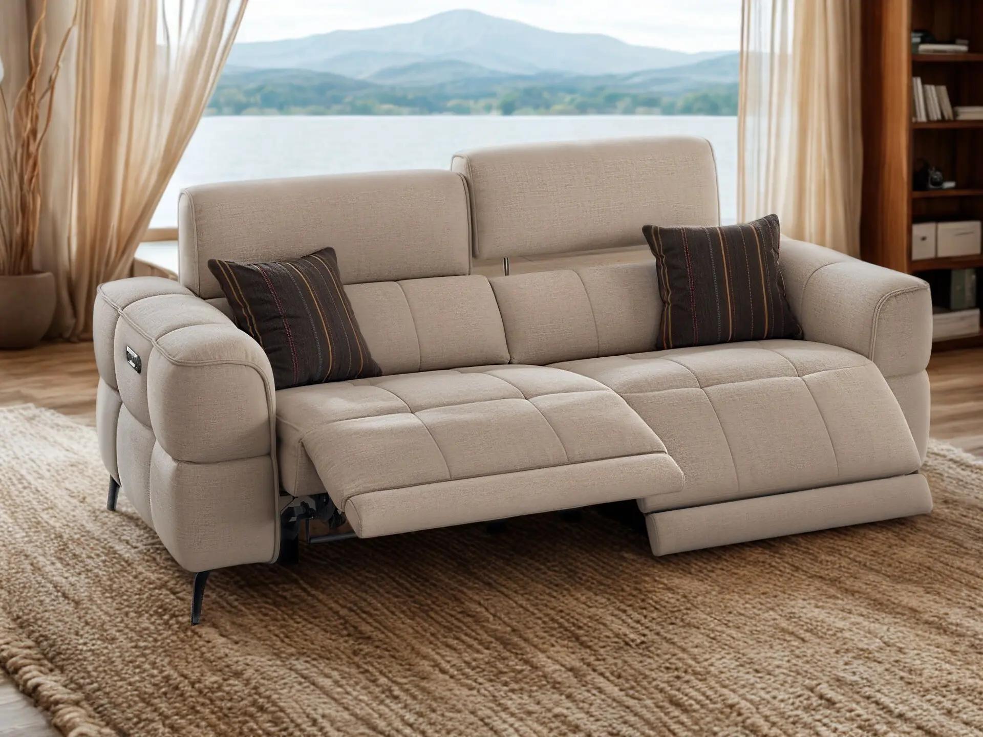 Canapé relax en tissu beige Tango chez décosalon à Fléron.