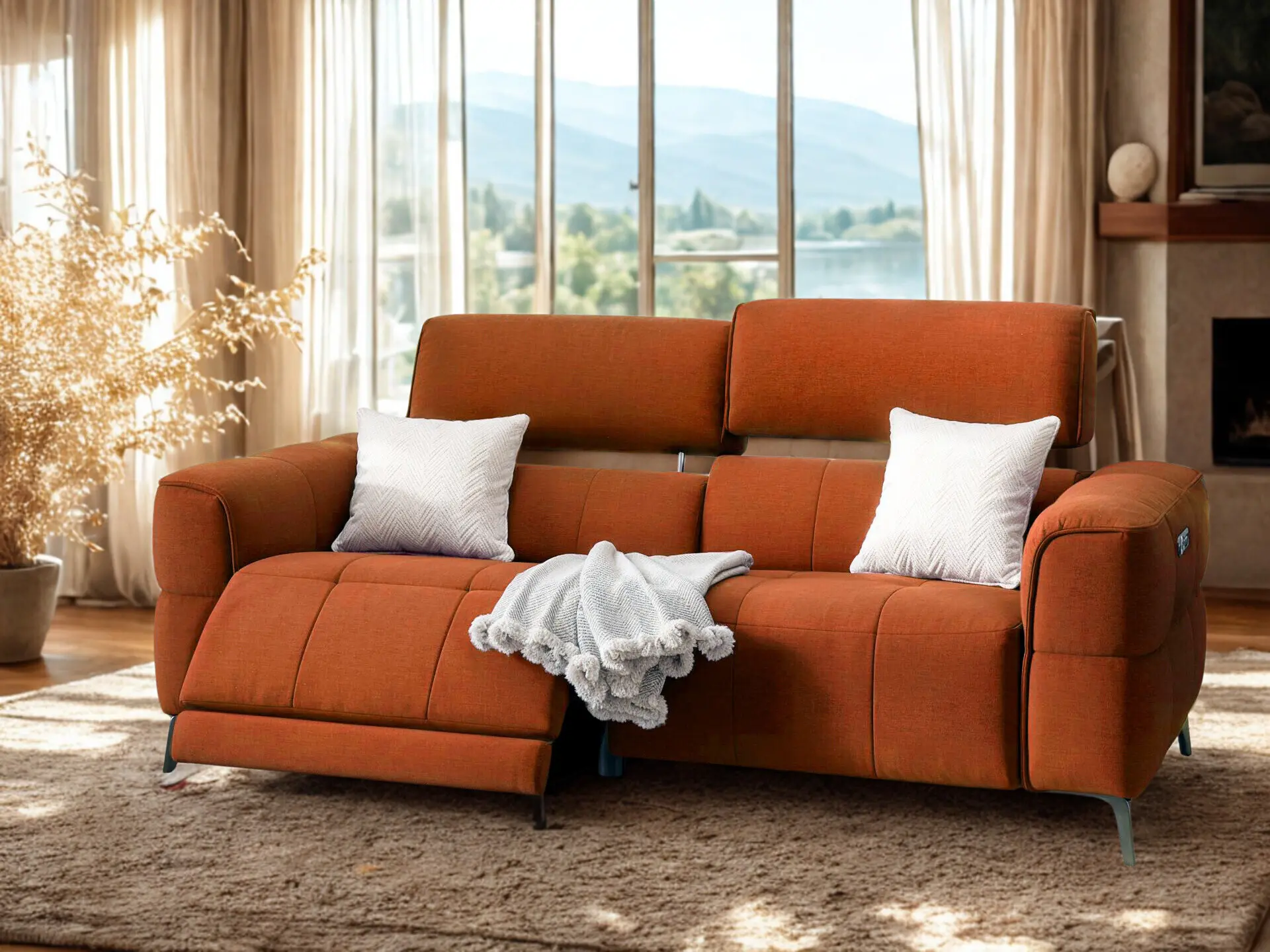 Canapé relax en tissu brique Tango chez décosalon à Fléron.