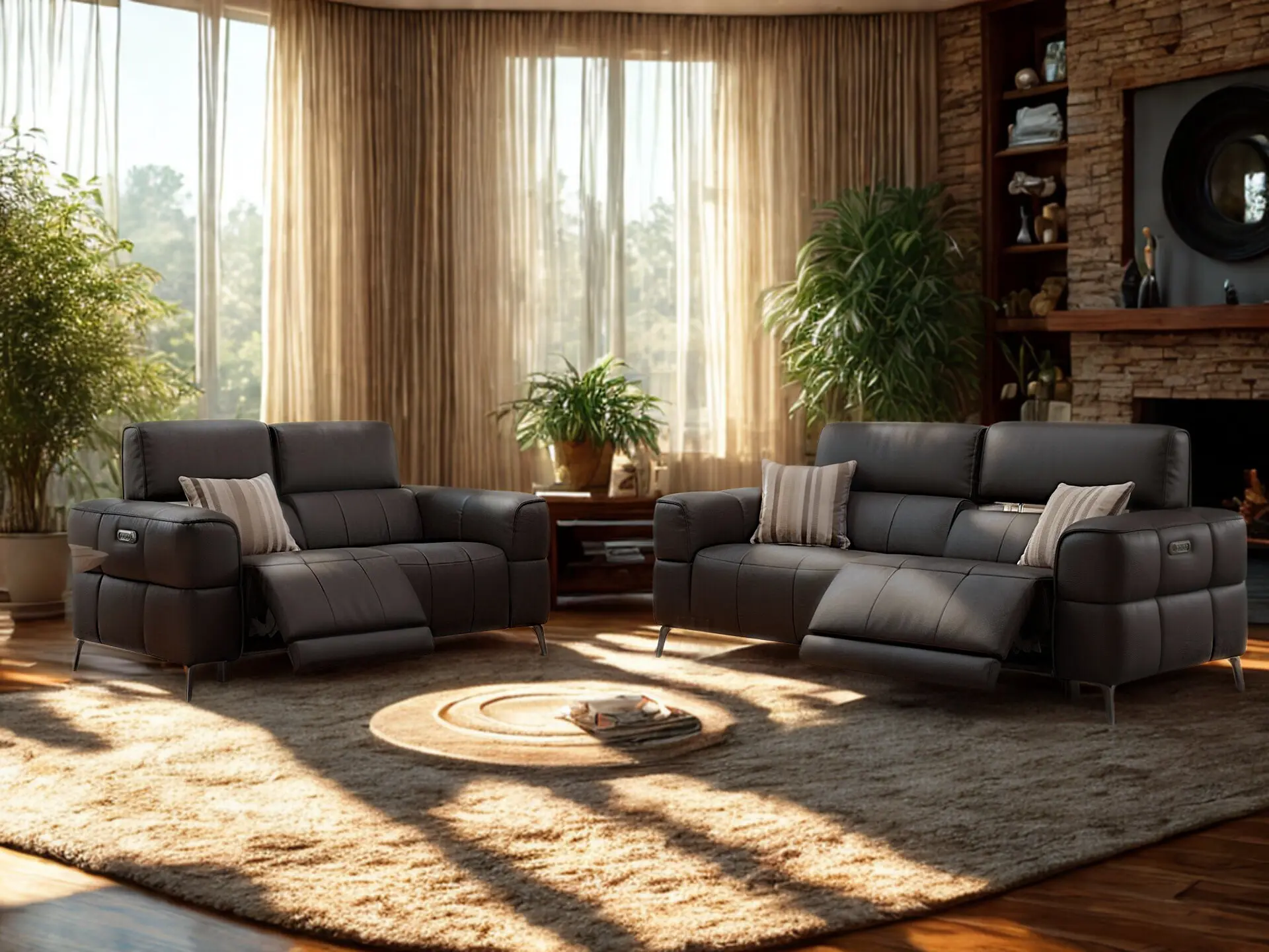 Salon 3+2 en cuir noir relax Tango chez décosalon à Fléron.