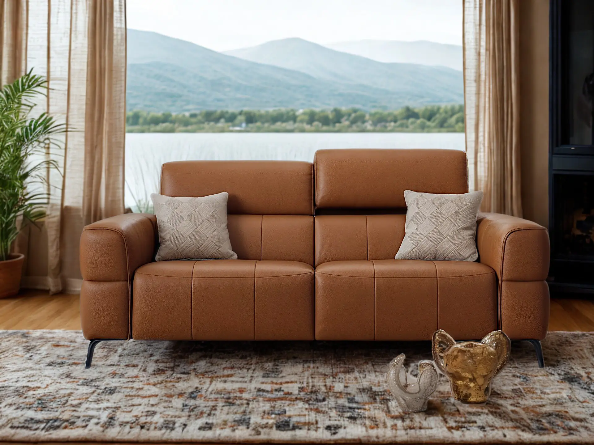 Canapé relax en cuir miel Tango chez décosalon à Fléron.