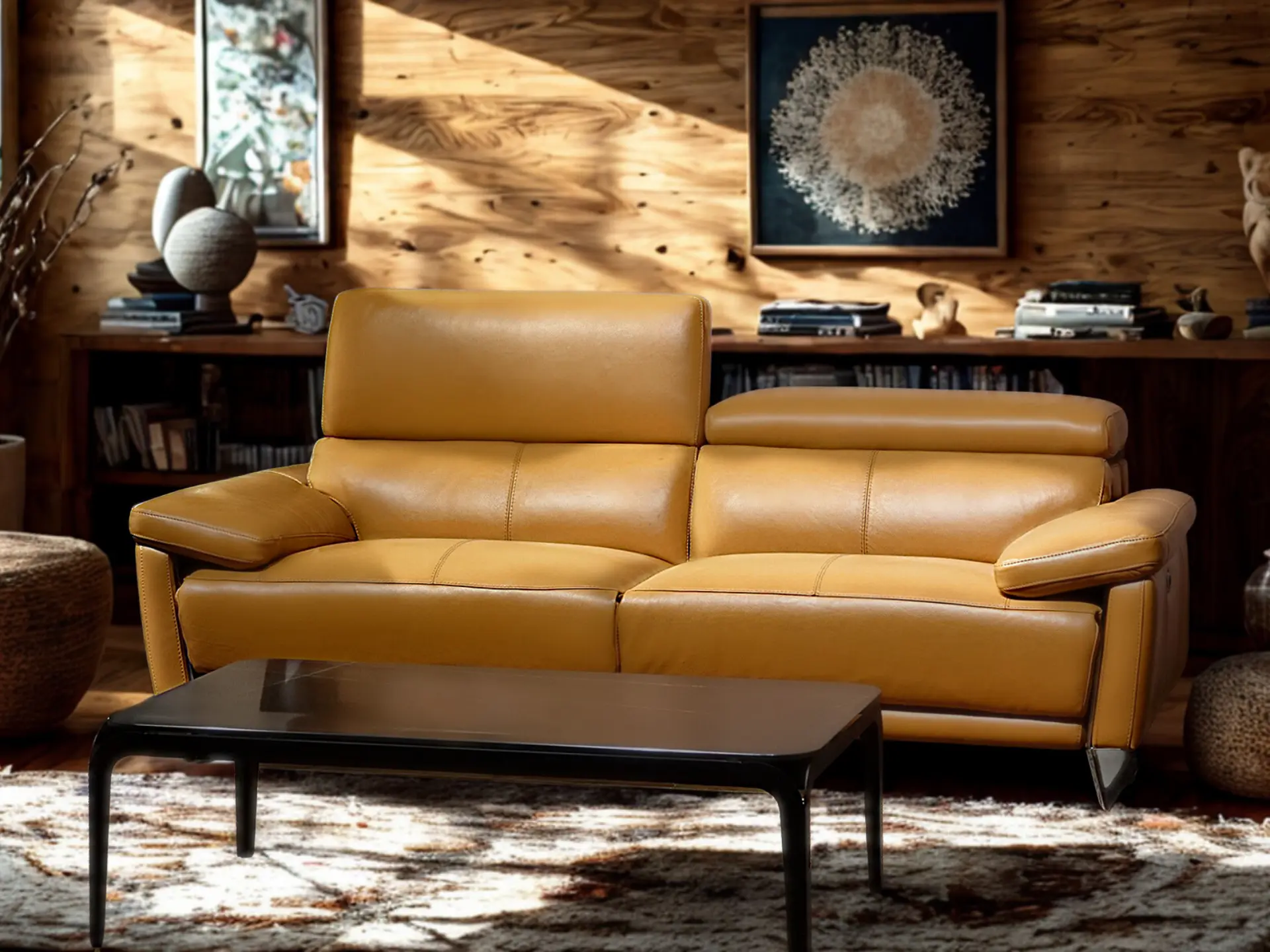 Canapé cuir Ruben Canape contemporain cuir camel décosalon