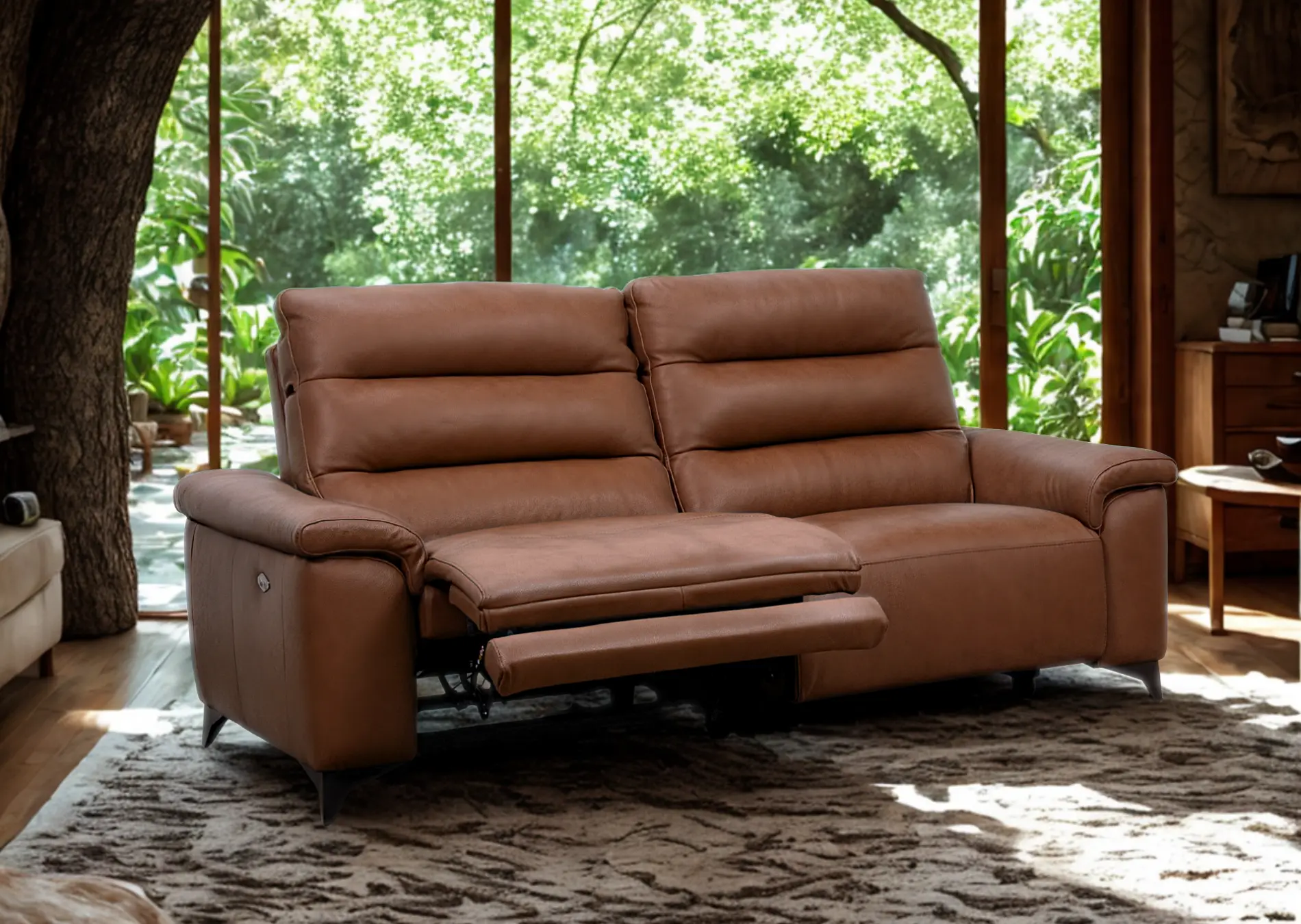 salon 3+2cuir grisavec relax Vitale Décosalon