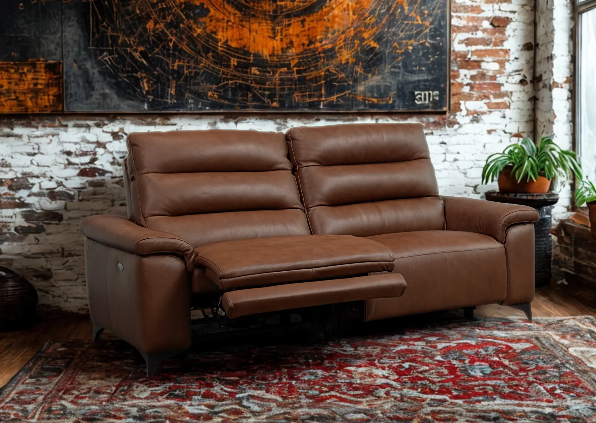 salon 3+2cuir grisavec relax Vitale Décosalon