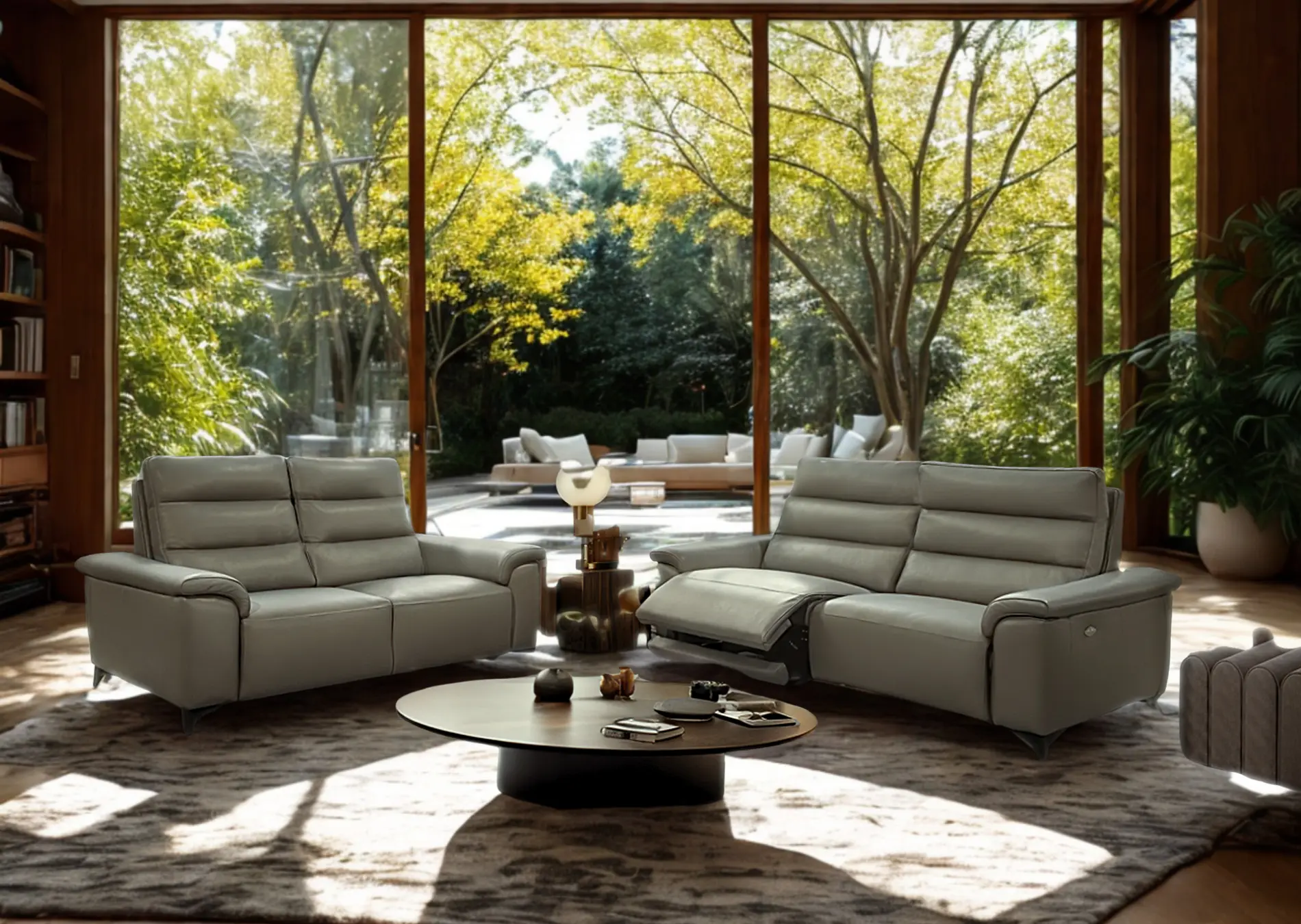 Salon 3+2 avec relax en cuir grisVitale Décosalon