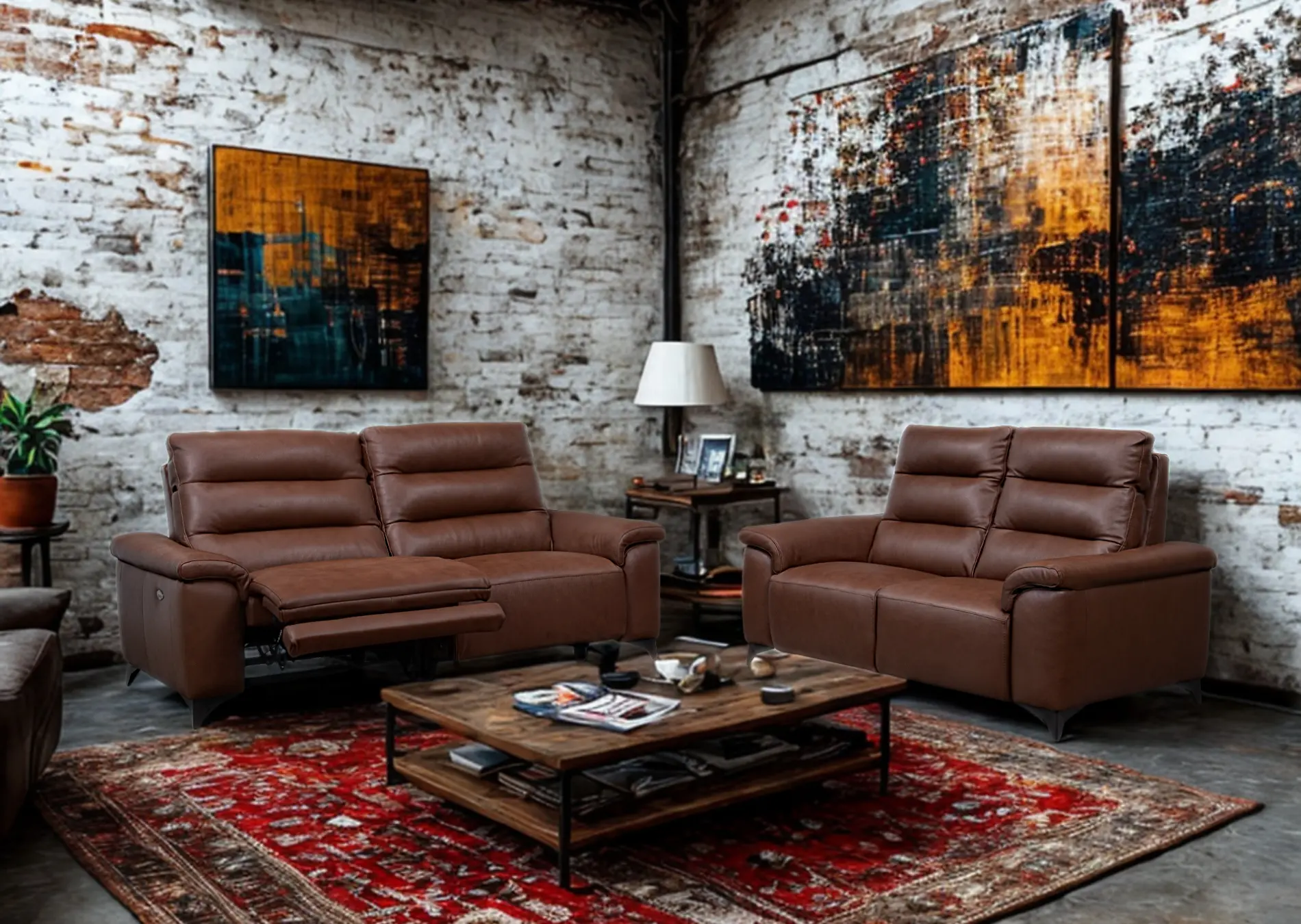 Salon 3+2 avec relax en cuir brun Vitale Décosalon Salon 3+2 avec relax en cuir brun Vitale Décosalon