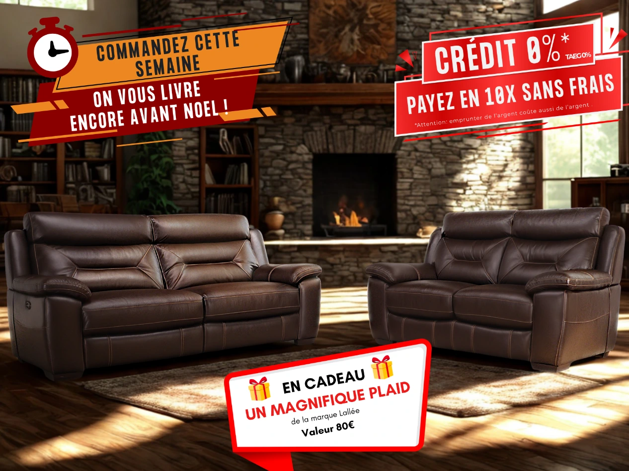 Salon 3+2 en cuir brun