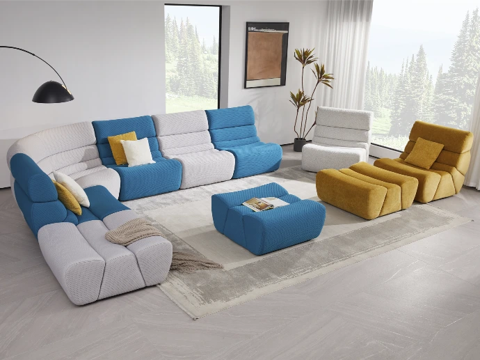 Salon composable et modulable en tissu