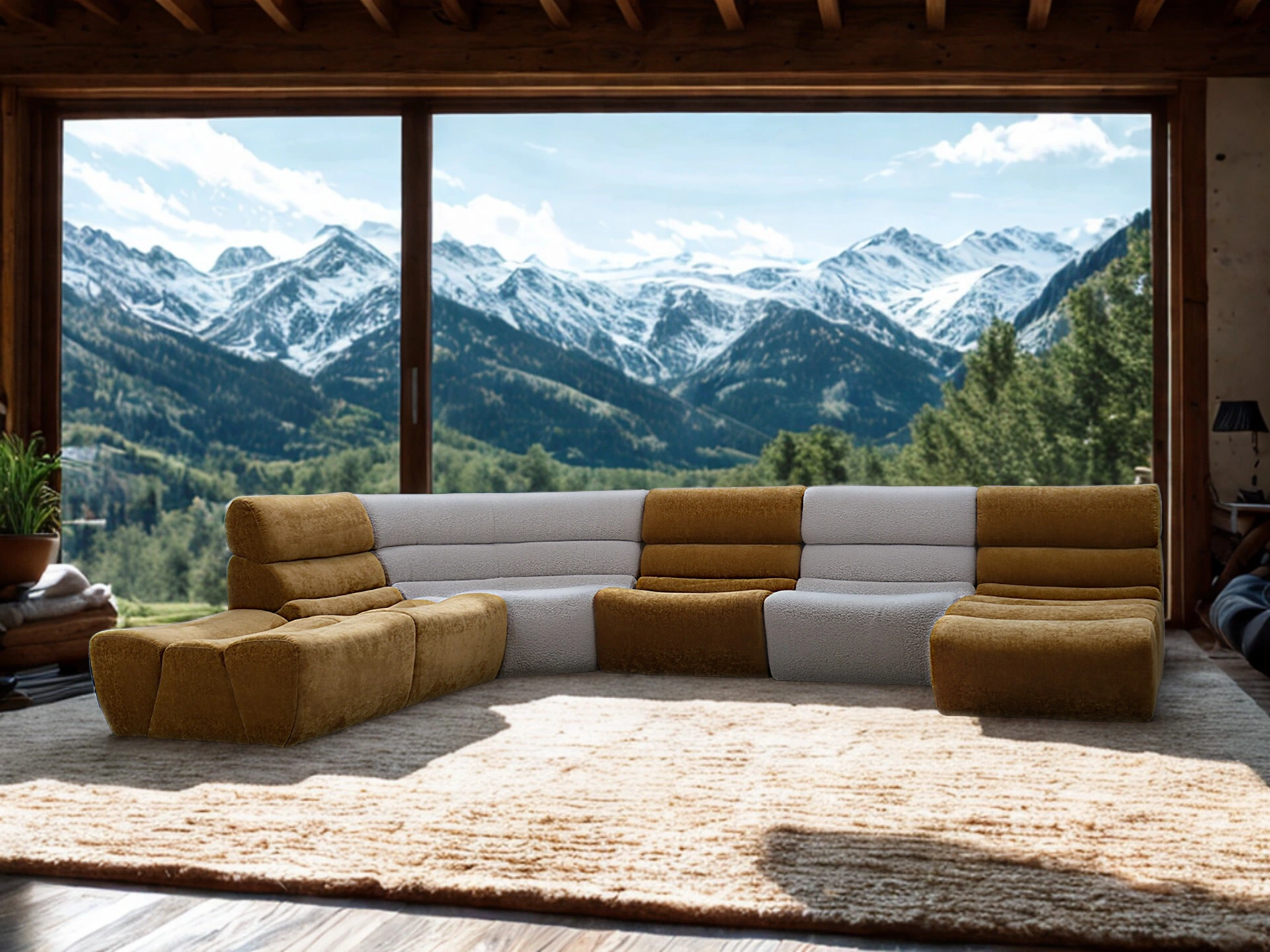 Salon composable et modulable en tissu