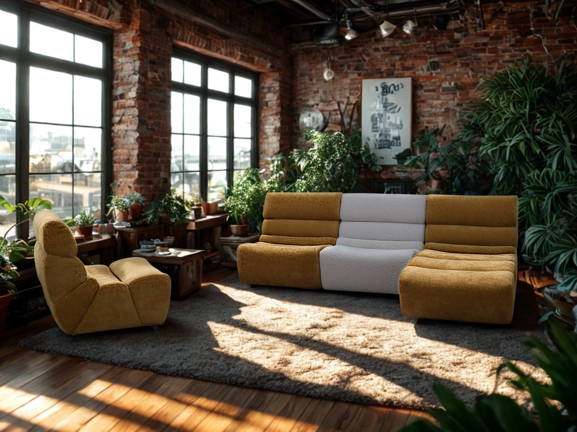 Salon composable et modulable en tissu