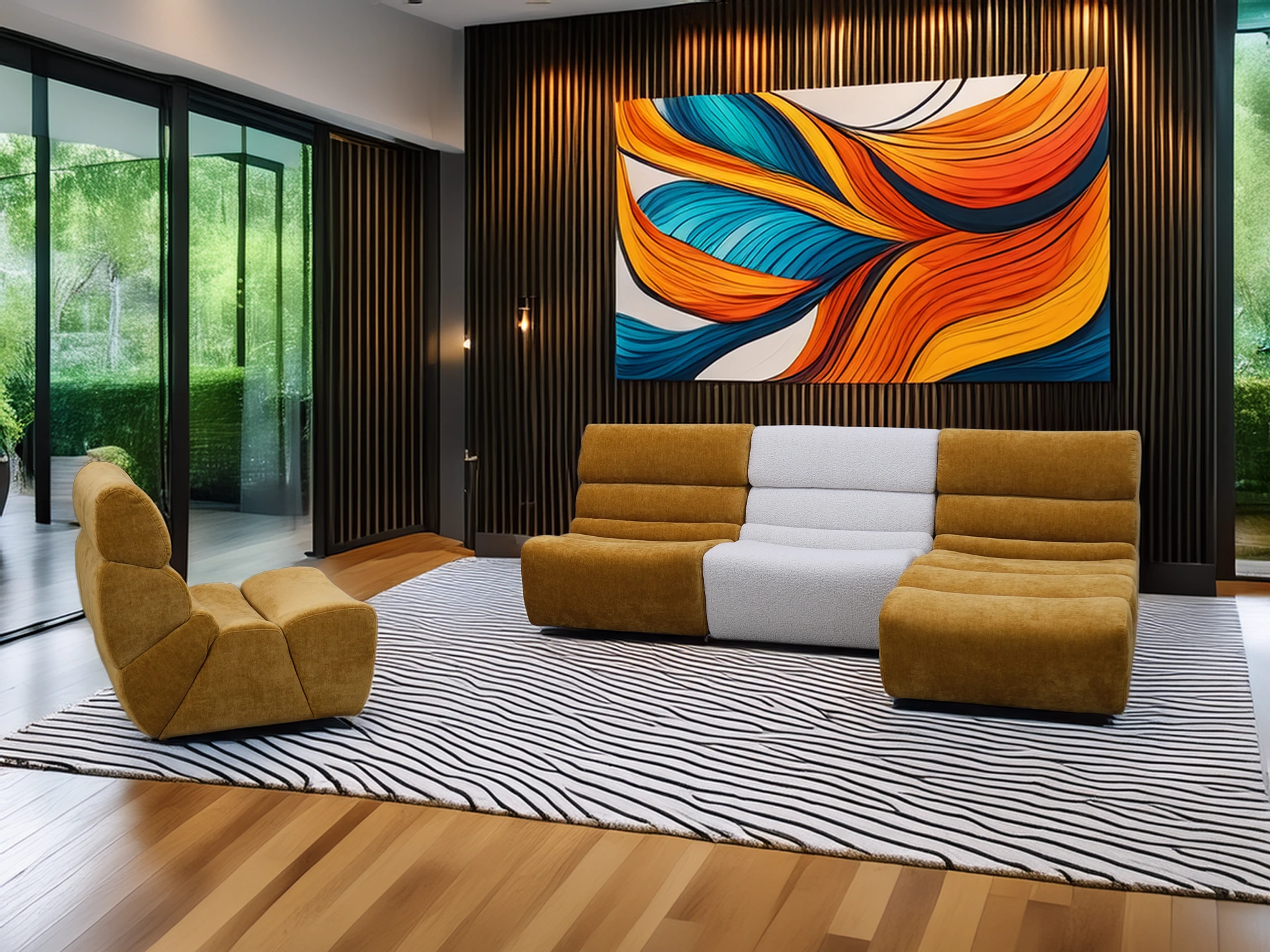 Salon composable et modulable en tissu