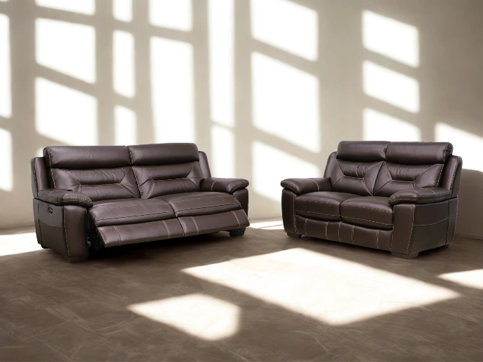 Salon 3+2 en cuir brun avec relax farah Décosalon