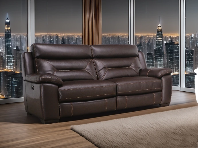 Canapé 3 places en cuir brun