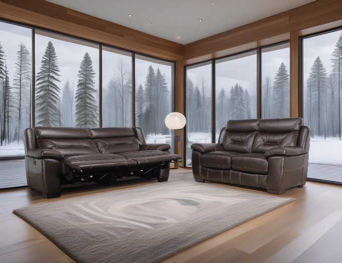 Salon 3+2 en cuir brun avec relax farah