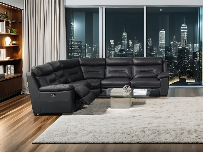 Salon d'angle en cuir noir
