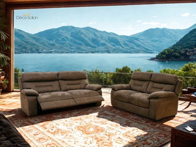 Salon 3+2 en cuir brun avec relax farah