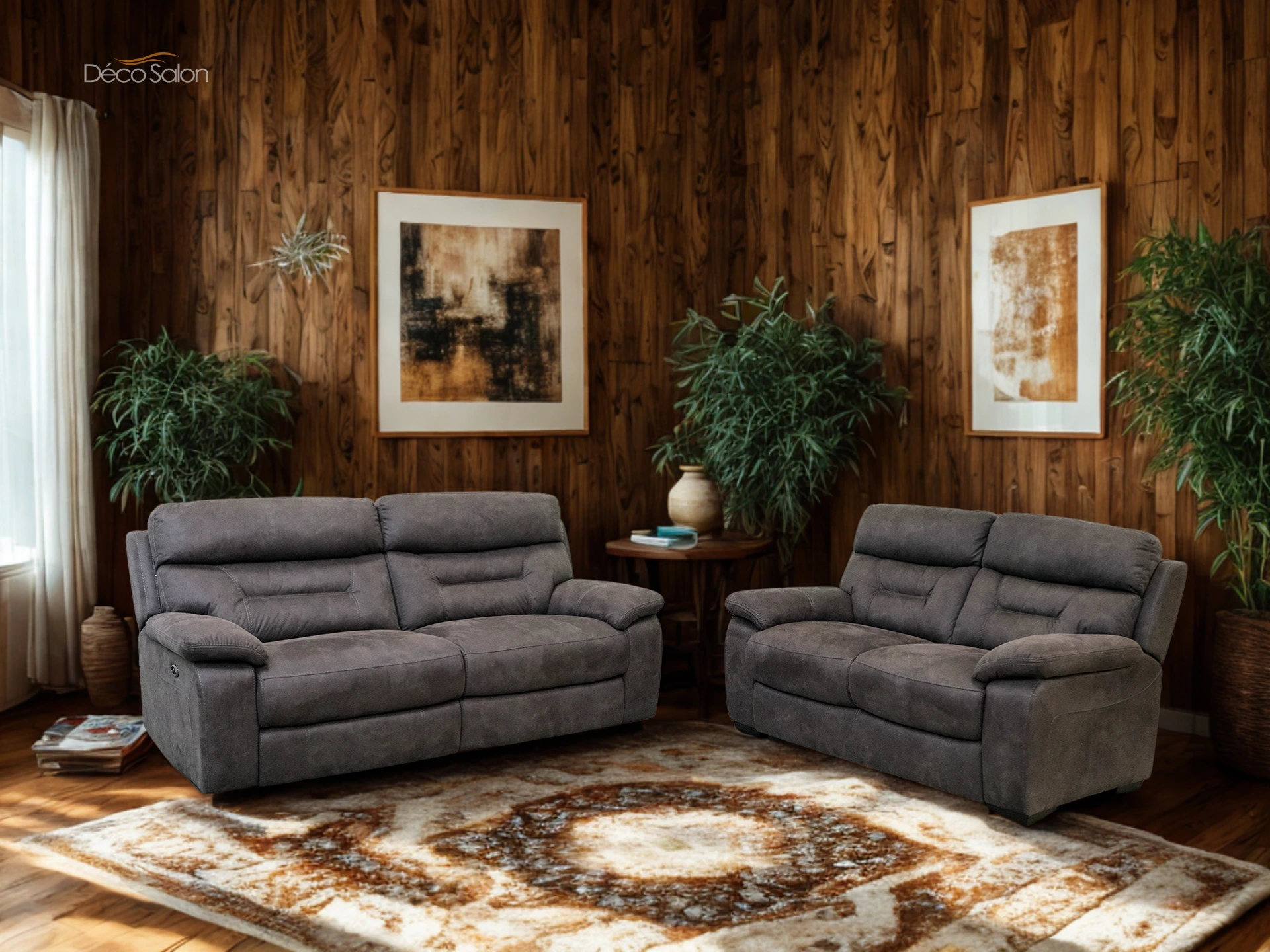 Salon 3+2 en microfibre gris avec relax farah