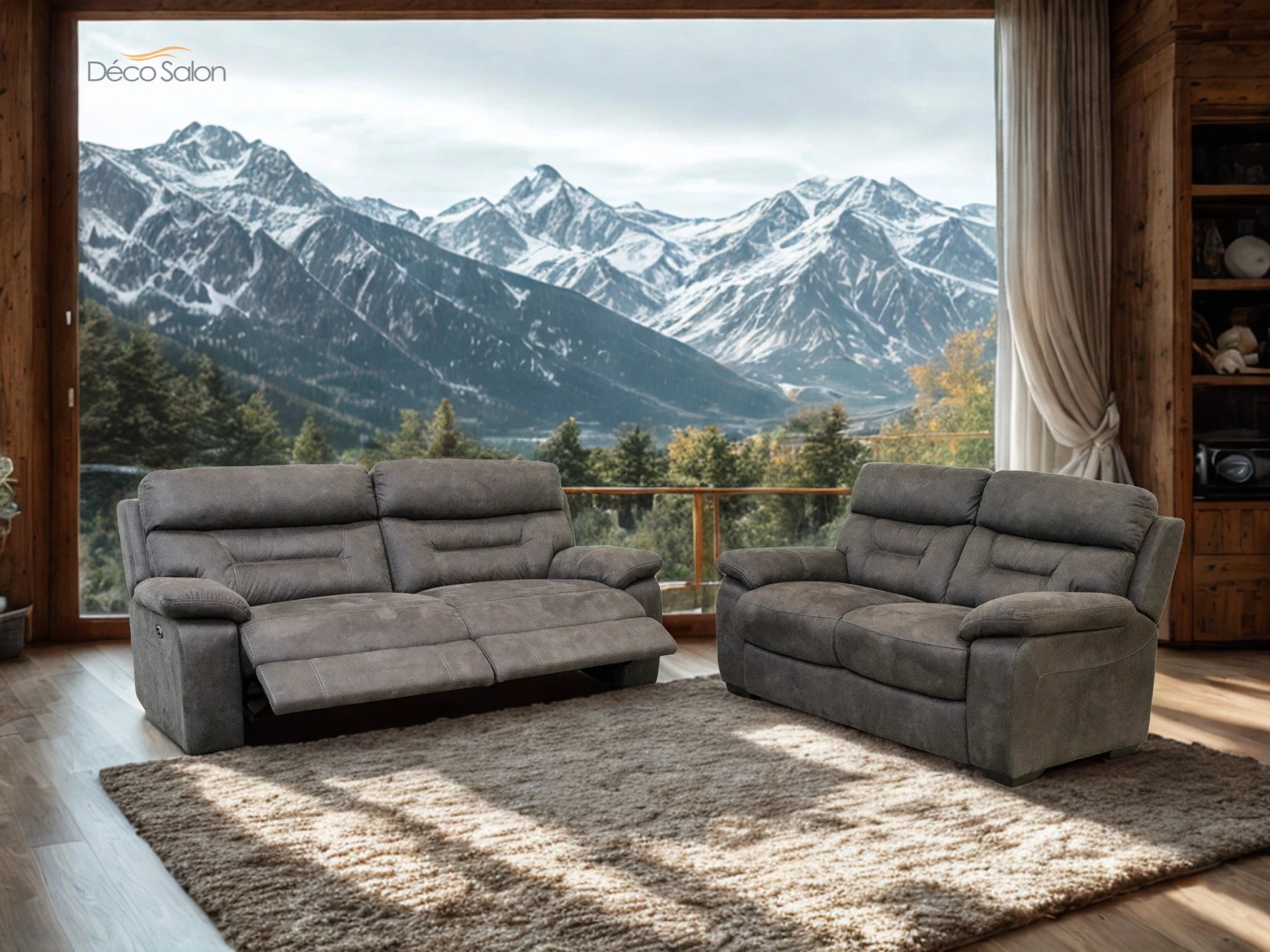 Salon 3+2 en cuir brun avec relax farah Décosalon