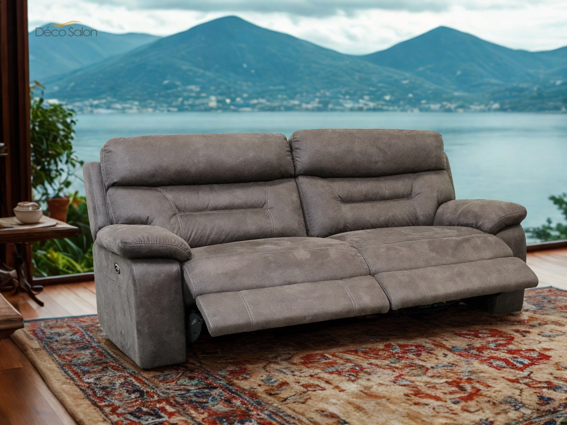 Canapé 3 places en microfibre gris avec 2relax;