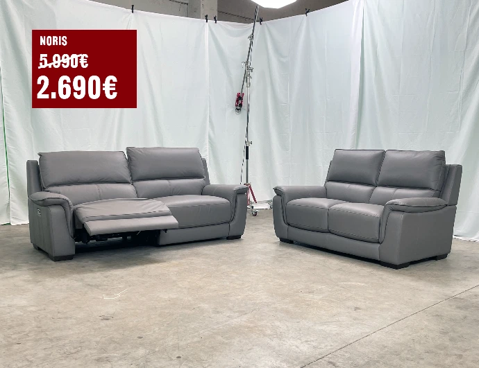 Salon 3+2 cuir gris Noris