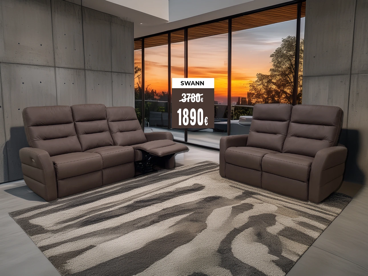 salon 3+2 en tissu avec  2relax électriques