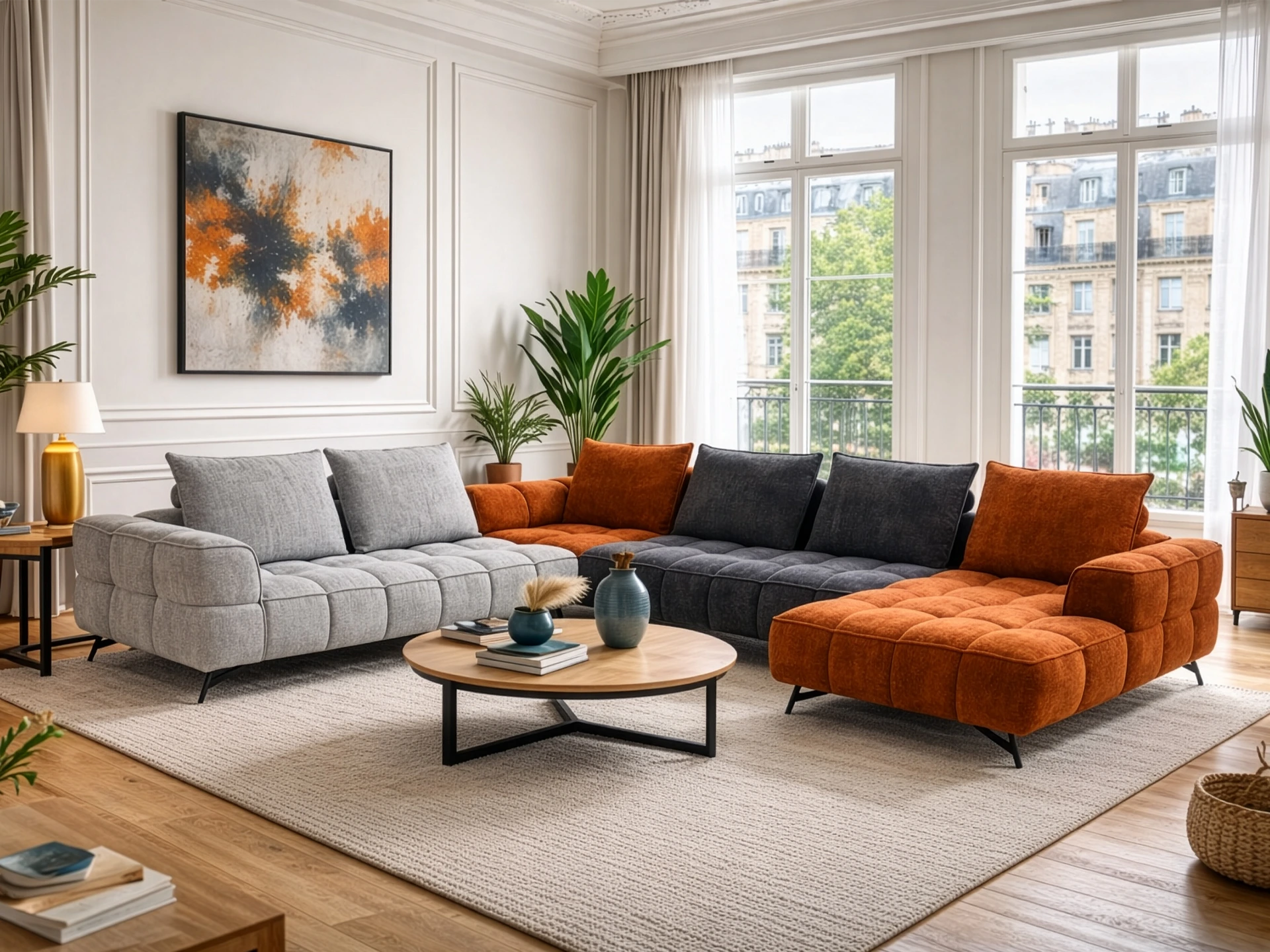 Grand salon d'angle en u en tissu samba chez décosalon